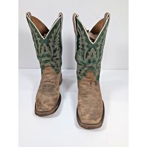 Justin Bent Rail Leather Square Toe Cowboy Boots Women's 6.5 B BRL317 Green